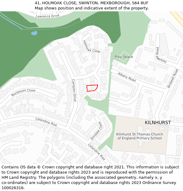 41, HOLMOAK CLOSE, SWINTON, MEXBOROUGH, S64 8UF: Location map and indicative extent of plot