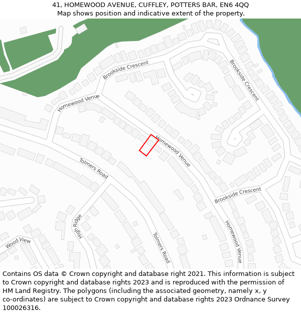 41, HOMEWOOD AVENUE, CUFFLEY, POTTERS BAR, EN6 4QQ: Location map and indicative extent of plot