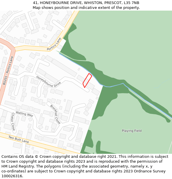 41, HONEYBOURNE DRIVE, WHISTON, PRESCOT, L35 7NB: Location map and indicative extent of plot