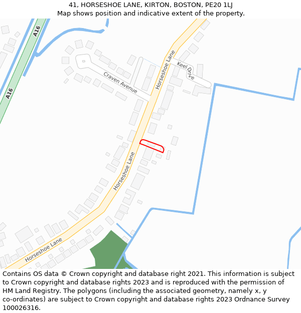 41, HORSESHOE LANE, KIRTON, BOSTON, PE20 1LJ: Location map and indicative extent of plot