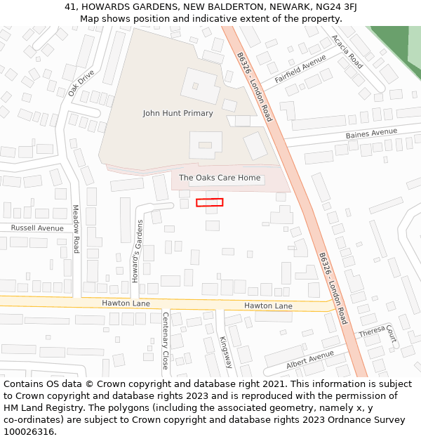 41, HOWARDS GARDENS, NEW BALDERTON, NEWARK, NG24 3FJ: Location map and indicative extent of plot