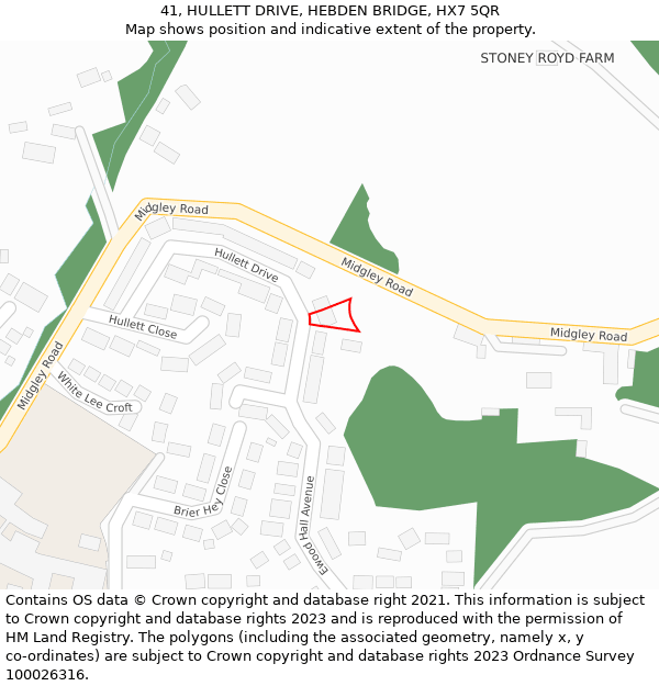 41, HULLETT DRIVE, HEBDEN BRIDGE, HX7 5QR: Location map and indicative extent of plot