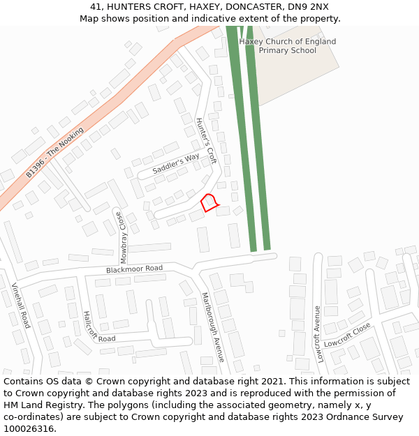 41, HUNTERS CROFT, HAXEY, DONCASTER, DN9 2NX: Location map and indicative extent of plot