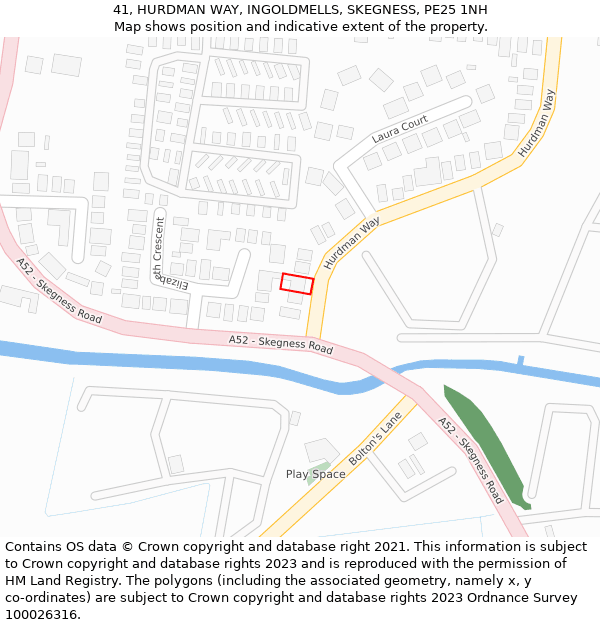 41, HURDMAN WAY, INGOLDMELLS, SKEGNESS, PE25 1NH: Location map and indicative extent of plot