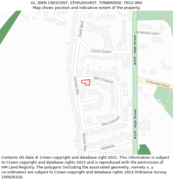 41, IDEN CRESCENT, STAPLEHURST, TONBRIDGE, TN12 0NX: Location map and indicative extent of plot