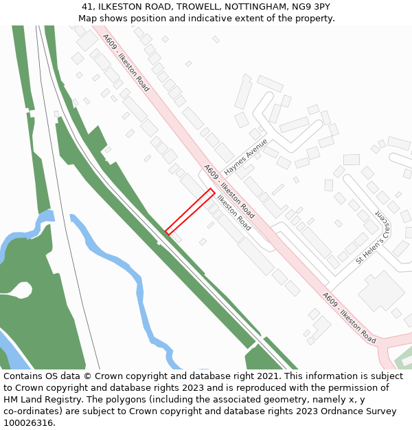 41, ILKESTON ROAD, TROWELL, NOTTINGHAM, NG9 3PY: Location map and indicative extent of plot