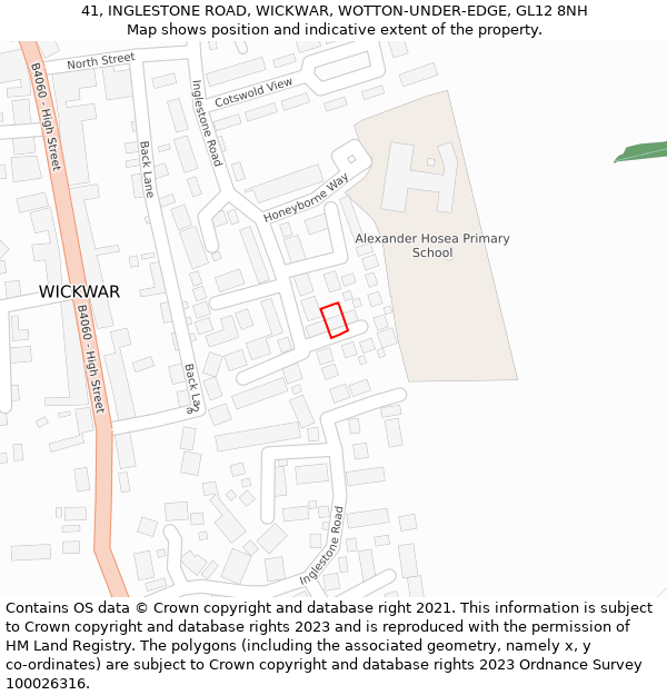 41, INGLESTONE ROAD, WICKWAR, WOTTON-UNDER-EDGE, GL12 8NH: Location map and indicative extent of plot