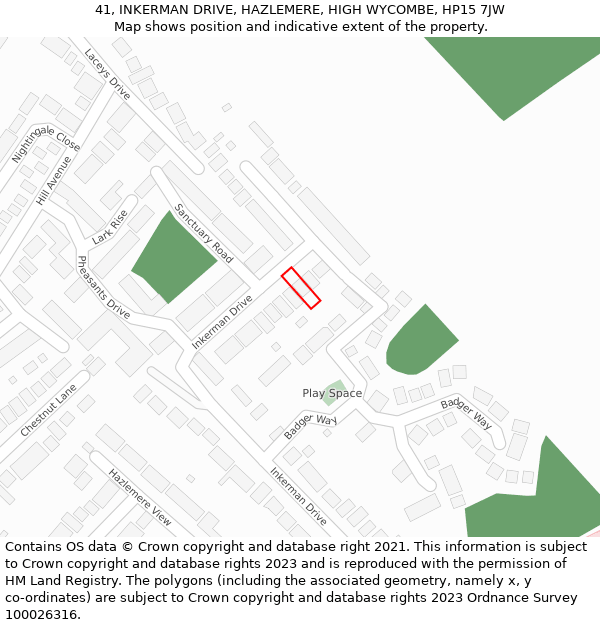 41, INKERMAN DRIVE, HAZLEMERE, HIGH WYCOMBE, HP15 7JW: Location map and indicative extent of plot