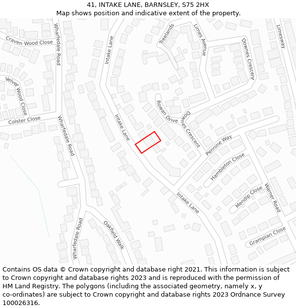 41, INTAKE LANE, BARNSLEY, S75 2HX: Location map and indicative extent of plot