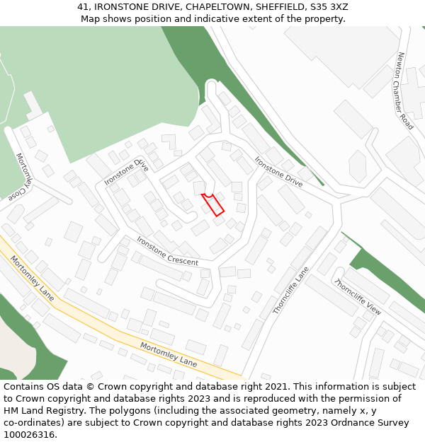 41, IRONSTONE DRIVE, CHAPELTOWN, SHEFFIELD, S35 3XZ: Location map and indicative extent of plot