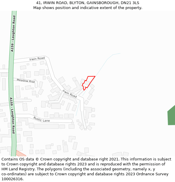 41, IRWIN ROAD, BLYTON, GAINSBOROUGH, DN21 3LS: Location map and indicative extent of plot