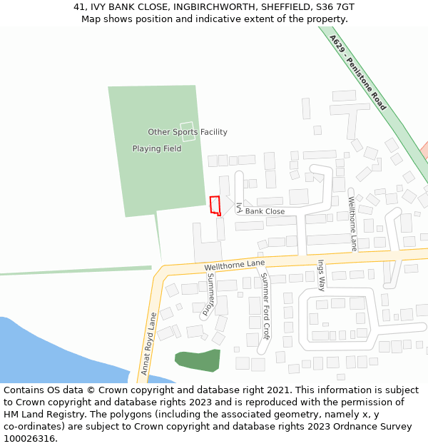 41, IVY BANK CLOSE, INGBIRCHWORTH, SHEFFIELD, S36 7GT: Location map and indicative extent of plot