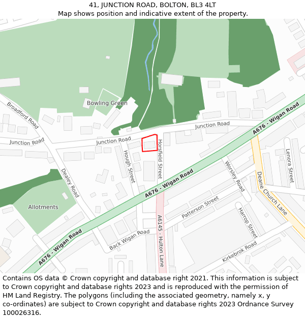 41, JUNCTION ROAD, BOLTON, BL3 4LT: Location map and indicative extent of plot