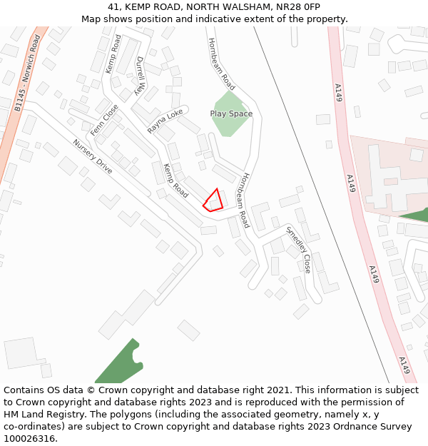 41, KEMP ROAD, NORTH WALSHAM, NR28 0FP: Location map and indicative extent of plot
