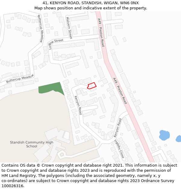 41, KENYON ROAD, STANDISH, WIGAN, WN6 0NX: Location map and indicative extent of plot
