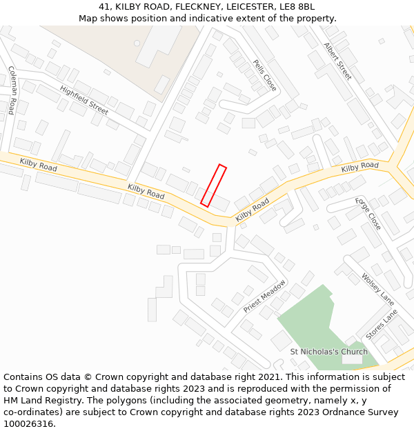 41, KILBY ROAD, FLECKNEY, LEICESTER, LE8 8BL: Location map and indicative extent of plot