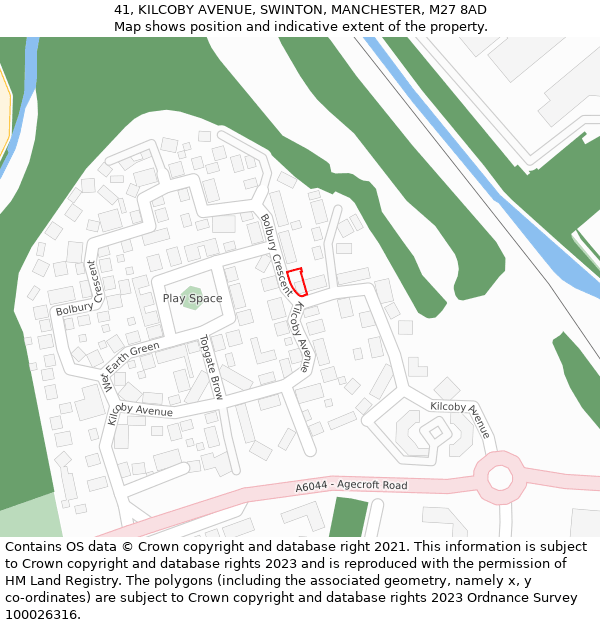 41, KILCOBY AVENUE, SWINTON, MANCHESTER, M27 8AD: Location map and indicative extent of plot