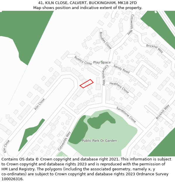 41, KILN CLOSE, CALVERT, BUCKINGHAM, MK18 2FD: Location map and indicative extent of plot