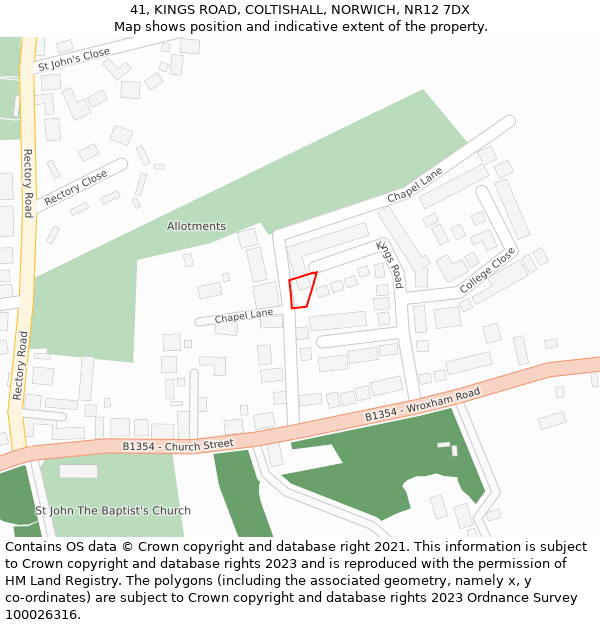 41, KINGS ROAD, COLTISHALL, NORWICH, NR12 7DX: Location map and indicative extent of plot