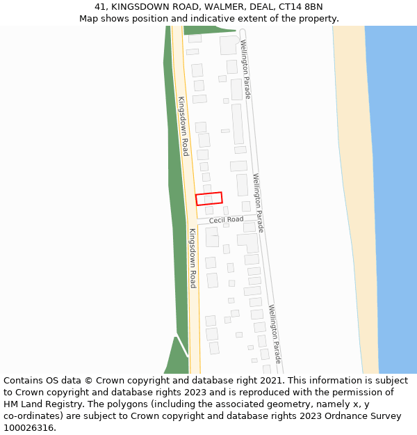 41, KINGSDOWN ROAD, WALMER, DEAL, CT14 8BN: Location map and indicative extent of plot