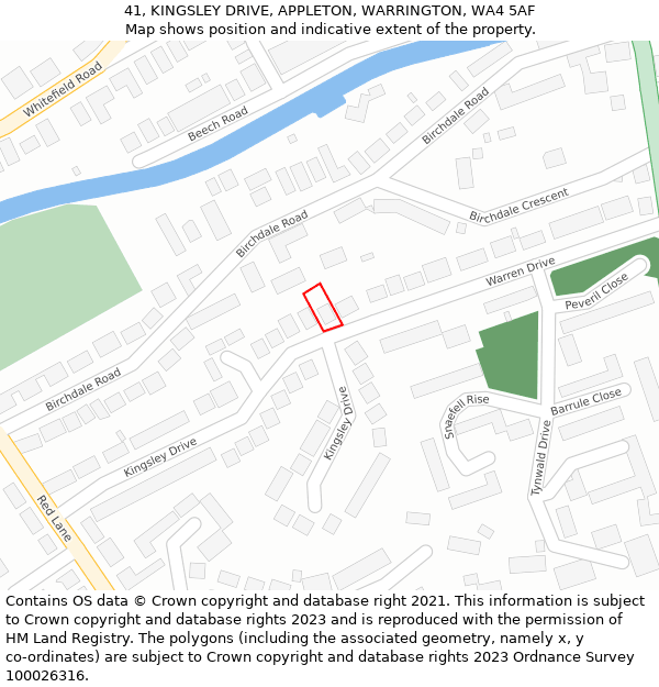 41, KINGSLEY DRIVE, APPLETON, WARRINGTON, WA4 5AF: Location map and indicative extent of plot