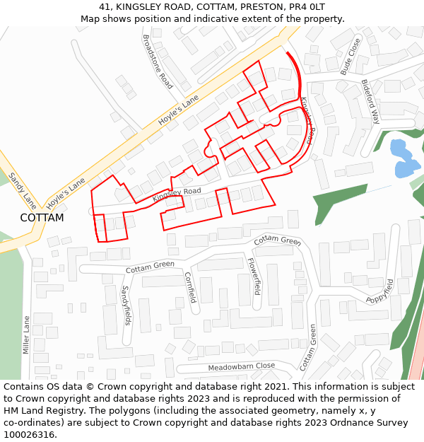 41, KINGSLEY ROAD, COTTAM, PRESTON, PR4 0LT: Location map and indicative extent of plot