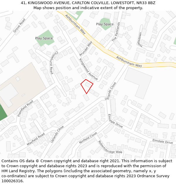 41, KINGSWOOD AVENUE, CARLTON COLVILLE, LOWESTOFT, NR33 8BZ: Location map and indicative extent of plot