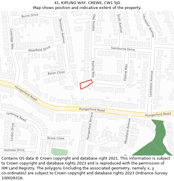 41, KIPLING WAY, CREWE, CW1 5JG: Location map and indicative extent of plot