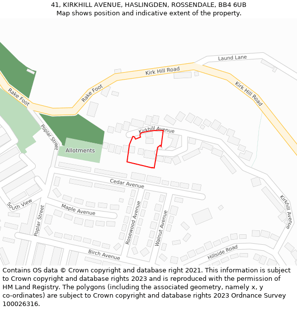 41, KIRKHILL AVENUE, HASLINGDEN, ROSSENDALE, BB4 6UB: Location map and indicative extent of plot
