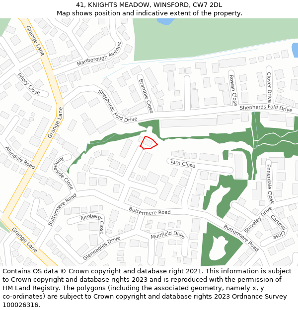 41, KNIGHTS MEADOW, WINSFORD, CW7 2DL: Location map and indicative extent of plot