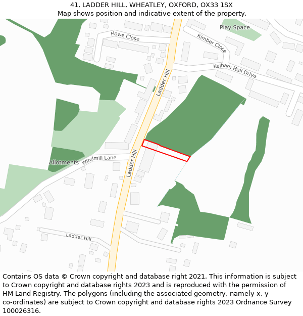 41, LADDER HILL, WHEATLEY, OXFORD, OX33 1SX: Location map and indicative extent of plot