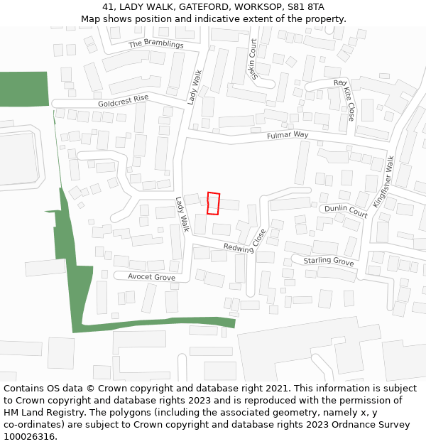 41, LADY WALK, GATEFORD, WORKSOP, S81 8TA: Location map and indicative extent of plot