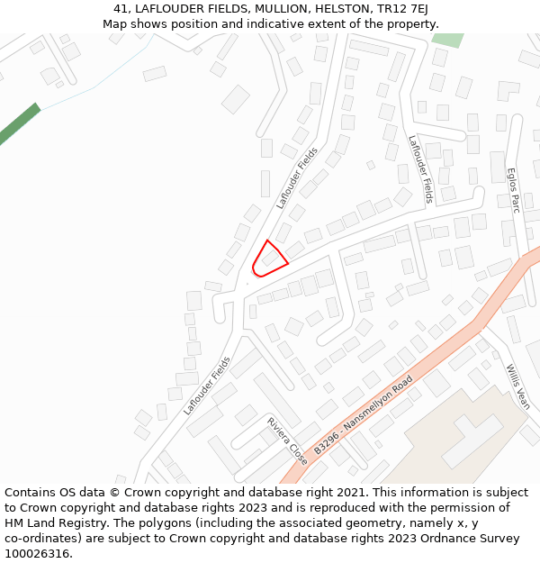 41, LAFLOUDER FIELDS, MULLION, HELSTON, TR12 7EJ: Location map and indicative extent of plot