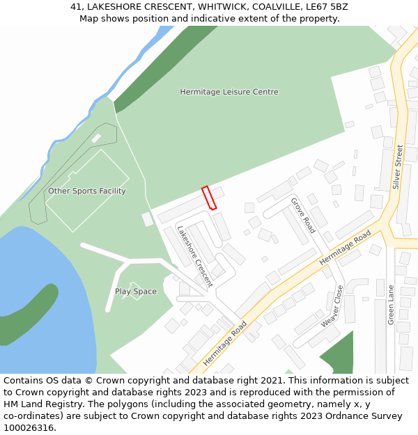 41, LAKESHORE CRESCENT, WHITWICK, COALVILLE, LE67 5BZ: Location map and indicative extent of plot