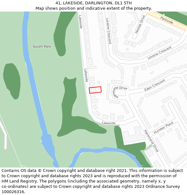 41, LAKESIDE, DARLINGTON, DL1 5TH: Location map and indicative extent of plot