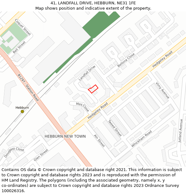 41, LANDFALL DRIVE, HEBBURN, NE31 1FE: Location map and indicative extent of plot