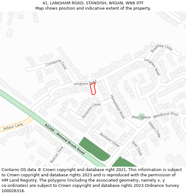 41, LANGHAM ROAD, STANDISH, WIGAN, WN6 0TF: Location map and indicative extent of plot