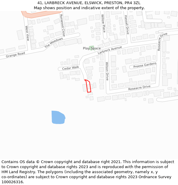 41, LARBRECK AVENUE, ELSWICK, PRESTON, PR4 3ZL: Location map and indicative extent of plot