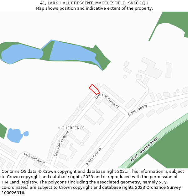 41, LARK HALL CRESCENT, MACCLESFIELD, SK10 1QU: Location map and indicative extent of plot