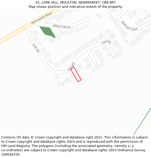 41, LARK HILL, MOULTON, NEWMARKET, CB8 8RT: Location map and indicative extent of plot