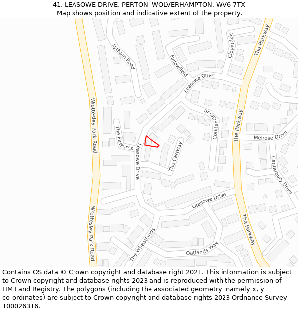 41, LEASOWE DRIVE, PERTON, WOLVERHAMPTON, WV6 7TX: Location map and indicative extent of plot