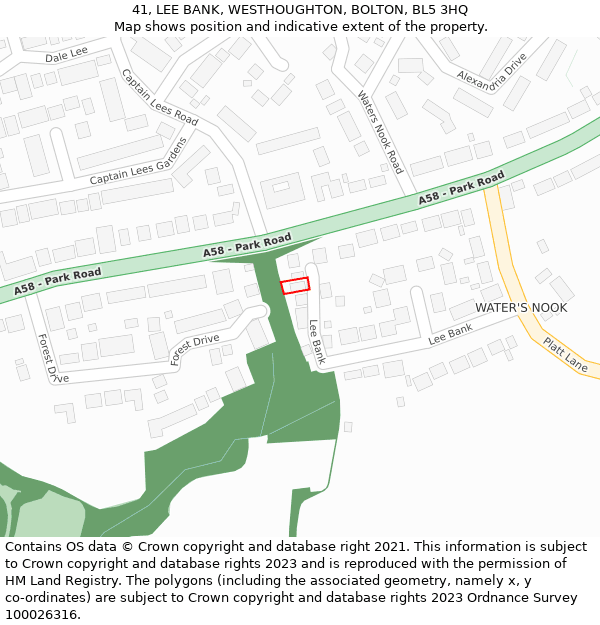 41, LEE BANK, WESTHOUGHTON, BOLTON, BL5 3HQ: Location map and indicative extent of plot