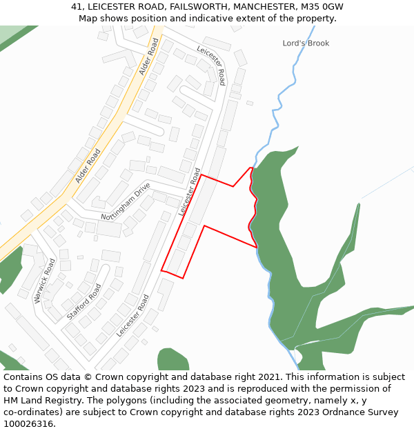 41, LEICESTER ROAD, FAILSWORTH, MANCHESTER, M35 0GW: Location map and indicative extent of plot