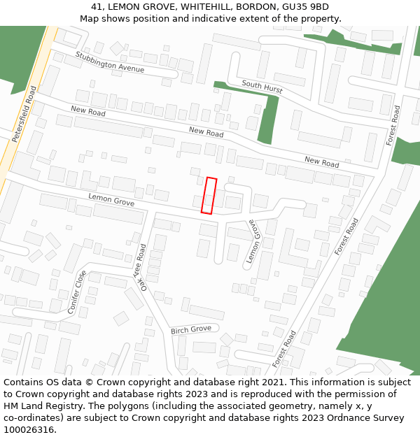 41, LEMON GROVE, WHITEHILL, BORDON, GU35 9BD: Location map and indicative extent of plot