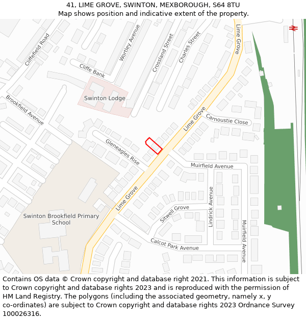 41, LIME GROVE, SWINTON, MEXBOROUGH, S64 8TU: Location map and indicative extent of plot