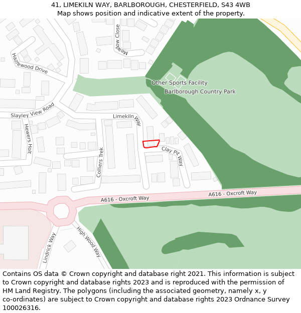 41, LIMEKILN WAY, BARLBOROUGH, CHESTERFIELD, S43 4WB: Location map and indicative extent of plot