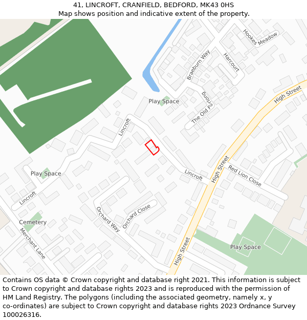 41, LINCROFT, CRANFIELD, BEDFORD, MK43 0HS: Location map and indicative extent of plot