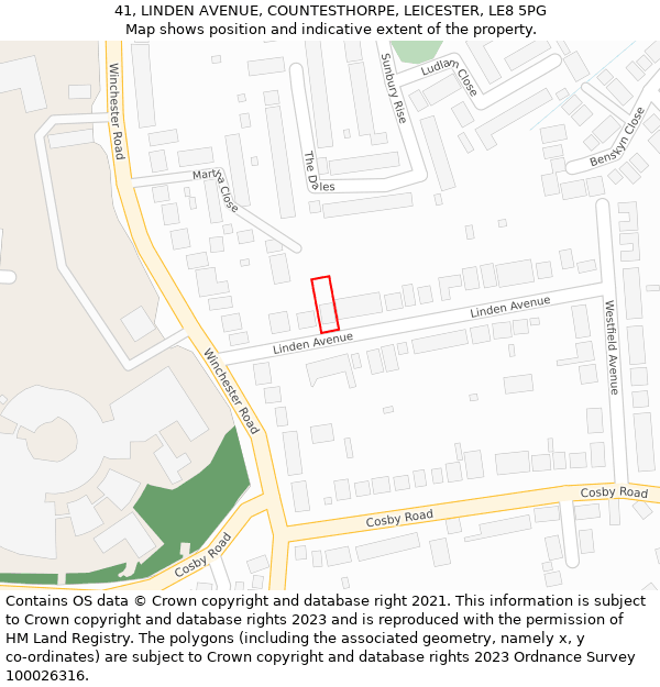 41, LINDEN AVENUE, COUNTESTHORPE, LEICESTER, LE8 5PG: Location map and indicative extent of plot