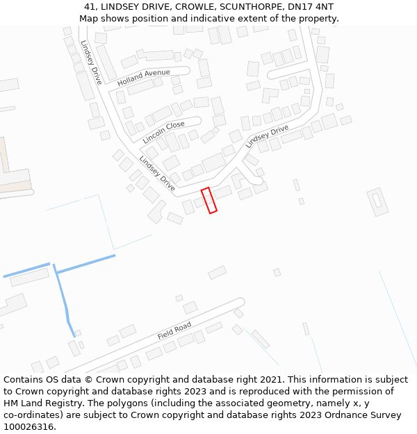 41, LINDSEY DRIVE, CROWLE, SCUNTHORPE, DN17 4NT: Location map and indicative extent of plot
