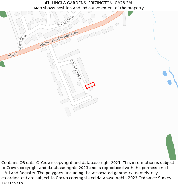 41, LINGLA GARDENS, FRIZINGTON, CA26 3AL: Location map and indicative extent of plot